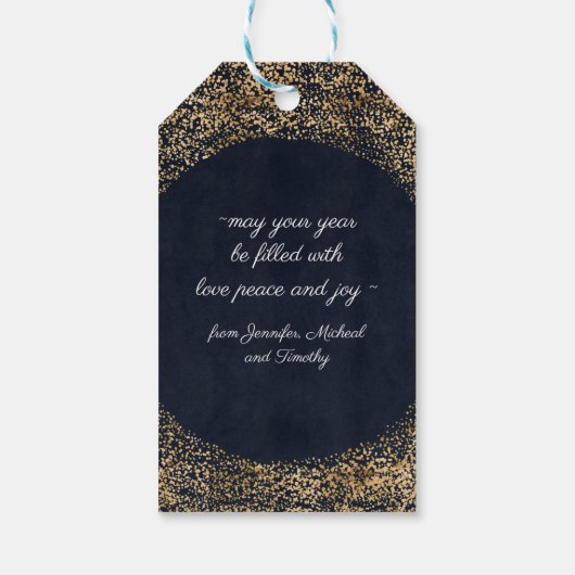 モダン金ゴールドネイビーブルーメリークリスマスカスタム文字 ギフトタグ (裏面)