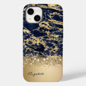 モダン金ゴールドネイビー大理石フェイクグリッターモノグラム Case-Mate iPhoneケース (裏面)