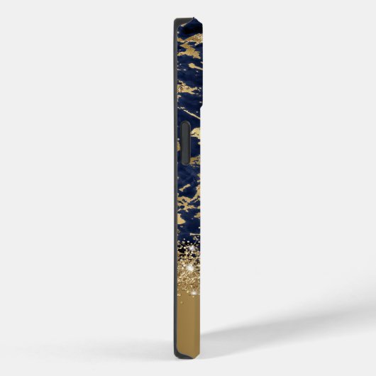 モダン金ゴールドネイビー大理石フェイクグリッターモノグラム Case-Mate iPhoneケース (裏面 / 右)