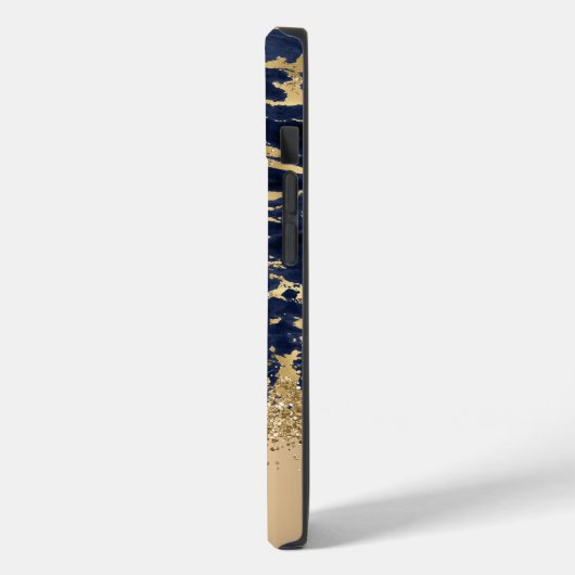 モダン金ゴールドネイビー大理石フェイクグリッターモノグラム Case-Mate iPhoneケース (裏面 / 左)