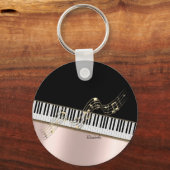 モダン金ゴールドノート、ピアノ鍵バラ金ゴールド キーホルダー (正面)