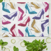 モダン金ゴールドハイヒールの水色 キッチンタオル (折り畳み)