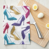 モダン金ゴールドハイヒールの水色 キッチンタオル (四つ折り)