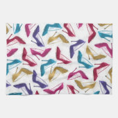 モダン金ゴールドハイヒールの水色 キッチンタオル (横)