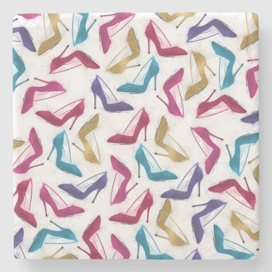 モダン金ゴールドハイヒールの水色 ストーンコースター (正面)