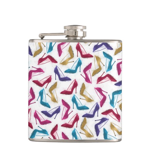 モダン金ゴールドハイヒールの水色 フラスク (正面)