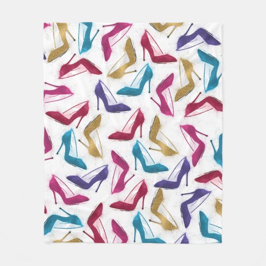 モダン金ゴールドハイヒールの水色 フリースブランケット (正面)