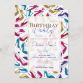 モダン金ゴールドハイヒールの水色 招待状 (正面/裏面)