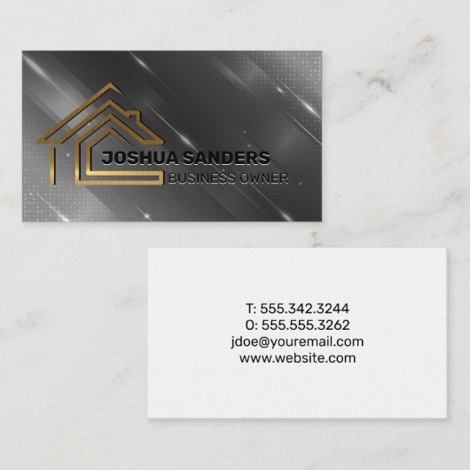 モダン金ゴールドハウスロゴ | 実在地 名刺 (正面/裏面)