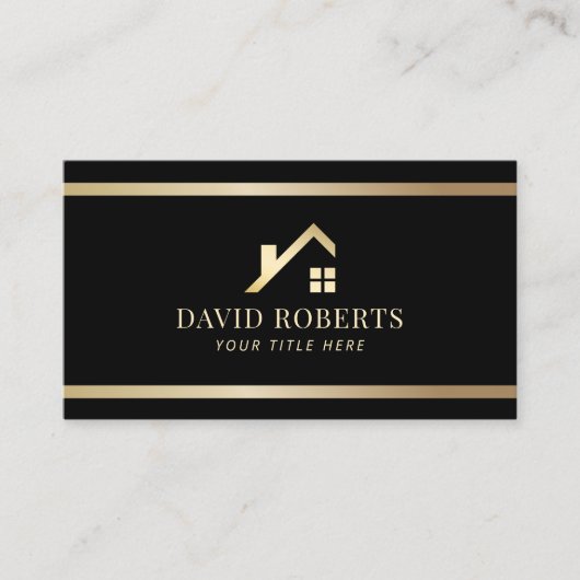 モダン金ゴールドハウスロ実在ゴエテート不動産仲介業者ブラック 名刺 (正面)