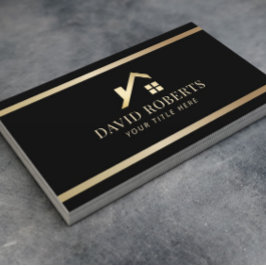 モダン金ゴールドハウスロ実在ゴエテート不動産仲介業者ブラック 名刺