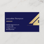 モダン金ゴールドハウス実在ロゴ不動産仲介業者ネイビー 名刺 (裏面)