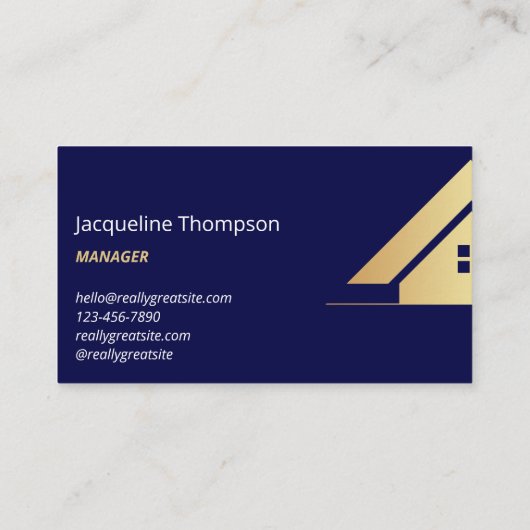 モダン金ゴールドハウス実在ロゴ不動産仲介業者ネイビー 名刺 (裏面)