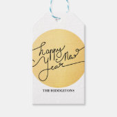 モダン金ゴールドハッピーニューイヤータイポグラフィ ギフトタグ (正面)