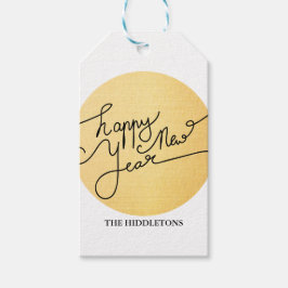 モダン金ゴールドハッピーニューイヤータイポグラフィ ギフトタグ