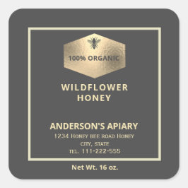 モダン金ゴールドハニビーのハニージャレーベル スクエアシール