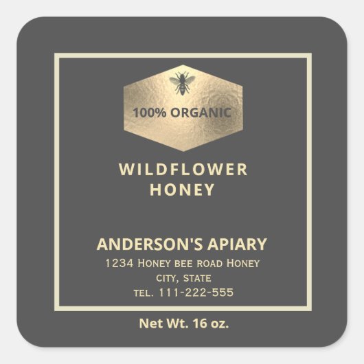 モダン金ゴールドハニビーのハニージャレーベル スクエアシール (正面)