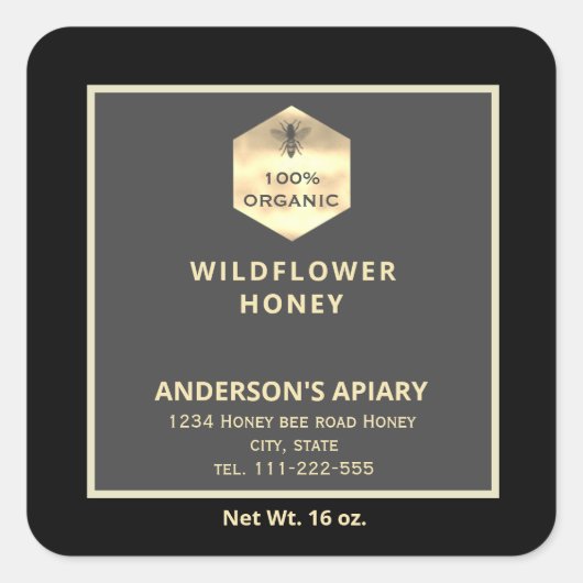 モダン金ゴールドハニビーのハニージャレーベル スクエアシール (正面)