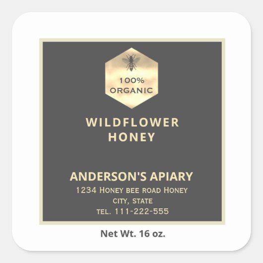 モダン金ゴールドハニビーのハニージャレーベル スクエアシール (正面)