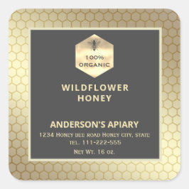 モダン金ゴールドハニビーのハニージャレーベル スクエアシール