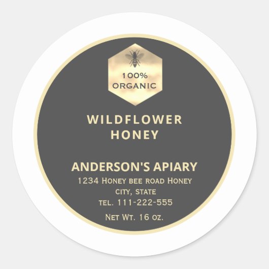 モダン金ゴールドハニビーのハニージャレーベル ラウンドシール (正面)