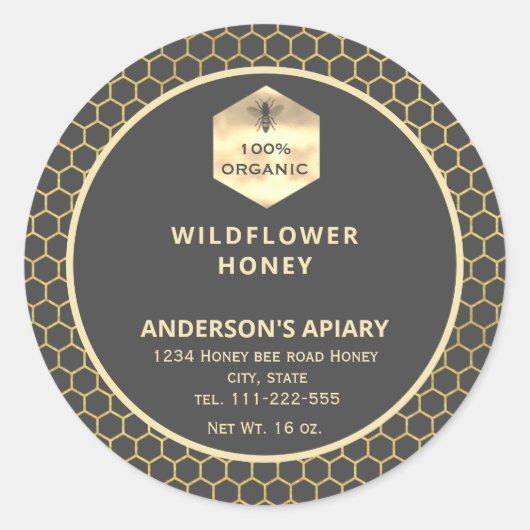 モダン金ゴールドハニビーのハニージャレーベル ラウンドシール (正面)