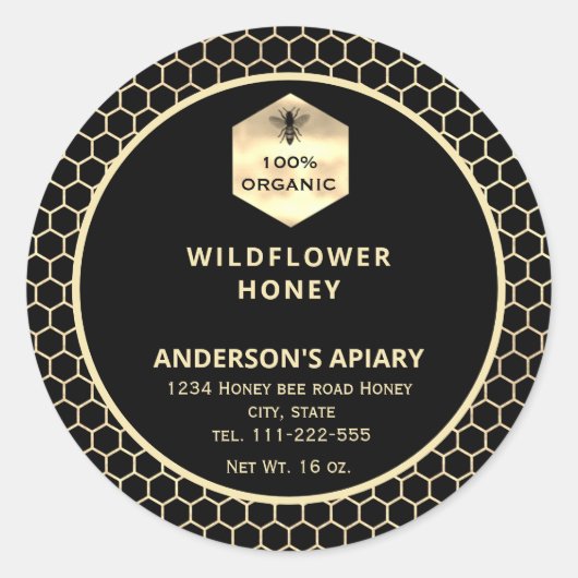 モダン金ゴールドハニビーのハニージャレーベル ラウンドシール (正面)