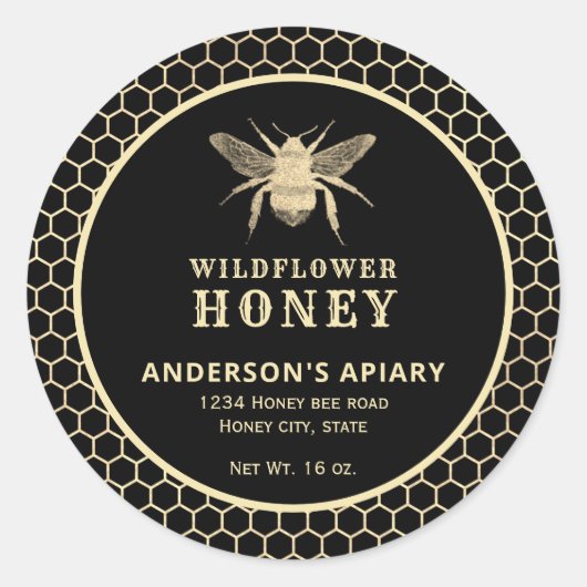 モダン金ゴールドハニビーのハニージャレーベル ラウンドシール (正面)
