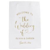 モダン金ゴールドハートス結婚クリプトの歓迎 ミディアムペーパーバッグ (正面)