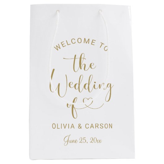 モダン金ゴールドハートス結婚クリプトの歓迎 ミディアムペーパーバッグ (正面)