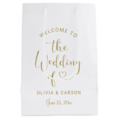 モダン金ゴールドハートス結婚クリプトの歓迎 ミディアムペーパーバッグ (裏面)