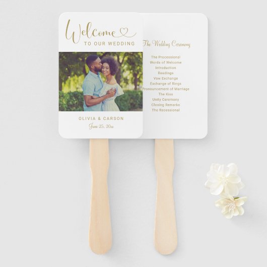 モダン金ゴールドハートス結婚クリプト写真式 ハンドファン (正面&裏面)