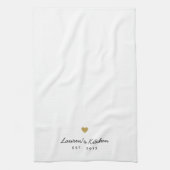モダン金ゴールドハートパーソナライズされた名 キッチンタオル (縦)