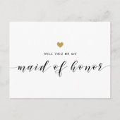 モダン金ゴールドハートビーマイメイド・オブ・オーナー(花嫁付き添い人) インビテーションポストカード (正面)
