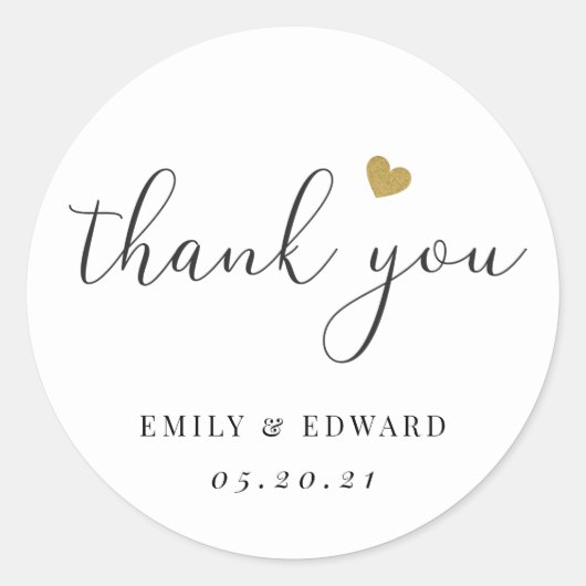 モダン金ゴールドハートブライダルシャワー結婚式の引き出物 ラウンドシール (正面)