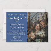 モダン金ゴールドハートブルーフォト結婚ズ 招待状 (正面)