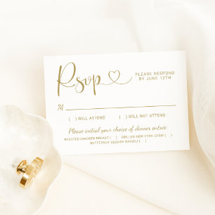 モダン金ゴールドハート書のスクリプ結婚ト 出欠カード