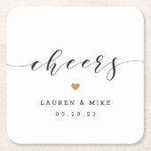 モダン金ゴールドハート結婚応援 スクエアペーパーコースター (正面)