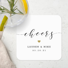 モダン金ゴールドハート結婚応援 スクエアペーパーコースター