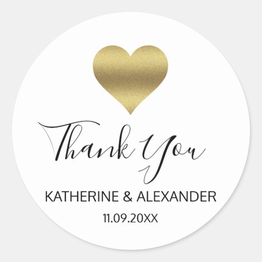 モダン金ゴールドハート結婚白黒シール ラウンドシール (正面)