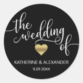 モダン金ゴールドハート結婚白黒THE OF SEALES ラウンドシール (正面)