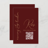 モダン金ゴールドバシンプルルガンディーレッドQRバルミツワー 出欠カード (正面/裏面)