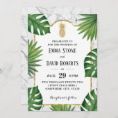 モダン金ゴールドパイナップル大理石トロピカル結婚ズ 招待状 (正面/裏面)