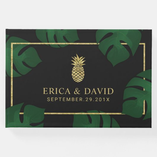 モダン金ゴールドパイナップル熱帯結婚病 ゲストブック (正面)
