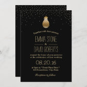 モダン金ゴールドパイナップル&紙吹雪ドット結婚ズ 招待状 (正面/裏面)