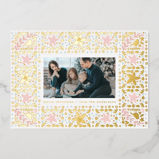 モダン金ゴールドパステル写真クリスマステーマ枠 箔シーズンカード (正面)