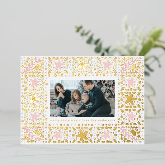 モダン金ゴールドパステル写真クリスマステーマ枠 箔シーズンカード (立ち正面)