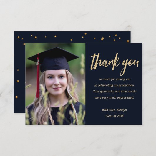 モダン金ゴールドパーソナライズされたグリッター サンキューカード (正面/裏面)