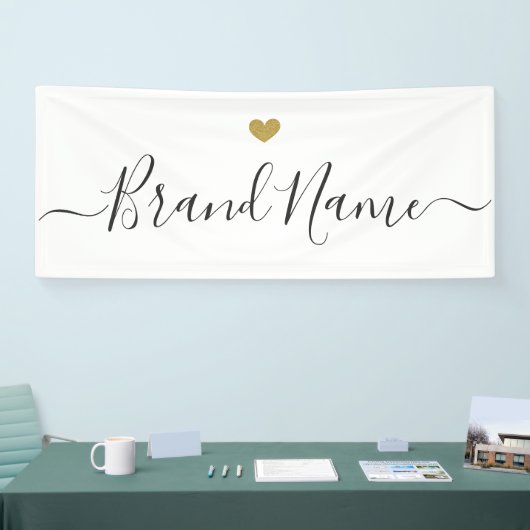 モダン金ゴールドパーソナライズされたハートロゴ名 横断幕 (トレードショー)