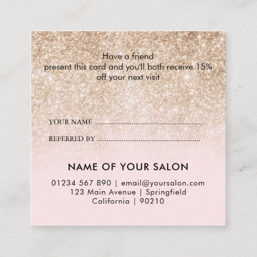 モダン金ゴールドピエレガントンク美しいサロン 紹介カード (裏面)